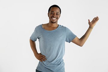 Image showing Portrait of young man isolated on white studio background