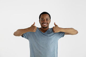 Image showing Portrait of young man isolated on white studio background