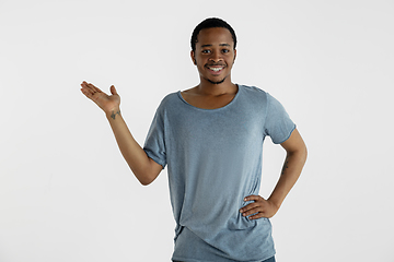 Image showing Portrait of young man isolated on white studio background