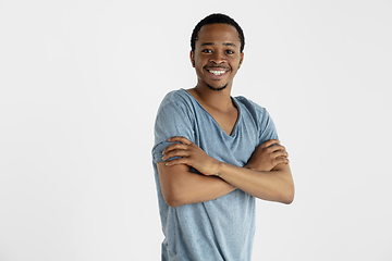 Image showing Portrait of young man isolated on white studio background