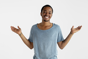 Image showing Portrait of young man isolated on white studio background