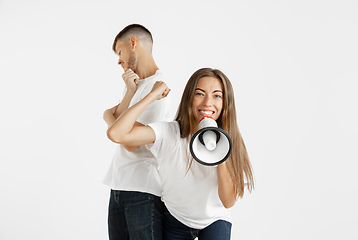 Image showing Portrait of beautiful couple isolated on white studio background