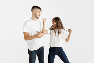 Image showing Portrait of beautiful couple isolated on white studio background