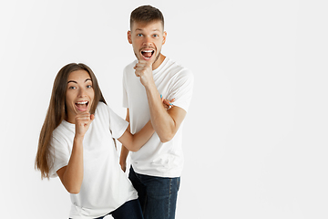 Image showing Portrait of beautiful couple isolated on white studio background