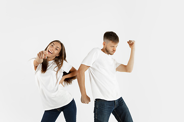 Image showing Portrait of beautiful couple isolated on white studio background