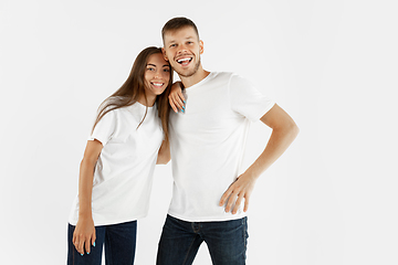 Image showing Portrait of beautiful couple isolated on white studio background