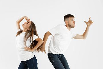 Image showing Portrait of beautiful couple isolated on white studio background