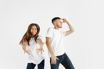 Image showing Portrait of beautiful couple isolated on white studio background