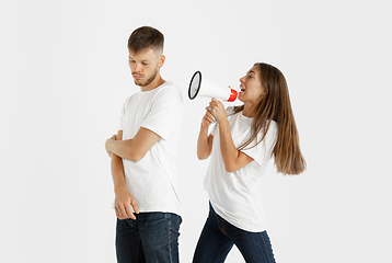 Image showing Portrait of beautiful couple isolated on white studio background