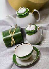 Image showing white with green tea service