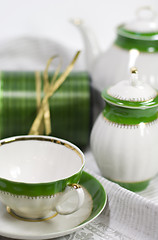 Image showing white with green tea service