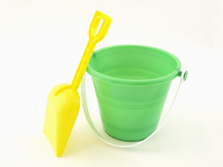 Image showing Green Pail with Yellow Shovel