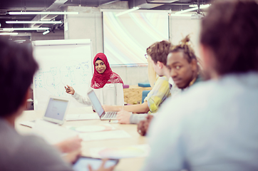 Image showing Muslim businesswoman giving presentations at office