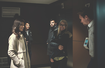 Image showing multiethnic startup business team having a coffee break