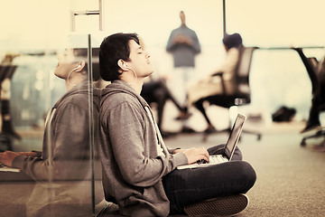 Image showing software developer working on the floor