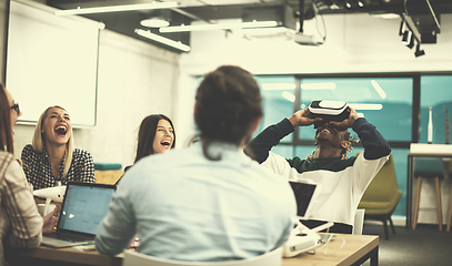 Image showing Young Multiethnic Business team using virtual reality headset