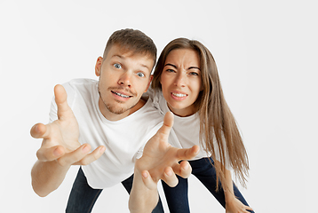 Image showing Portrait of beautiful couple isolated on white studio background