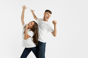 Image showing Portrait of beautiful couple isolated on white studio background