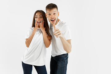 Image showing Portrait of beautiful couple isolated on white studio background