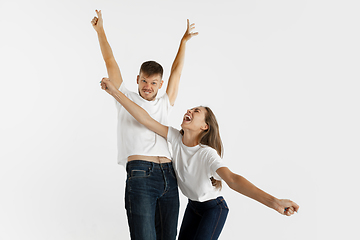 Image showing Portrait of beautiful couple isolated on white studio background