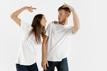 Image showing Portrait of beautiful couple isolated on white studio background