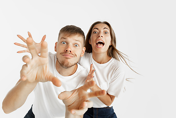 Image showing Portrait of beautiful couple isolated on white studio background