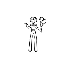 Image showing Clown on stilts hand drawn sketch icon.