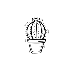 Image showing Cactus in a pot hand drawn sketch icon.