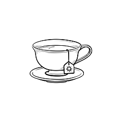 Image showing Cup with tea bag hand drawn sketch icon.