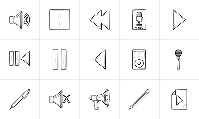 Image showing Media hand drawn sketch icon set.