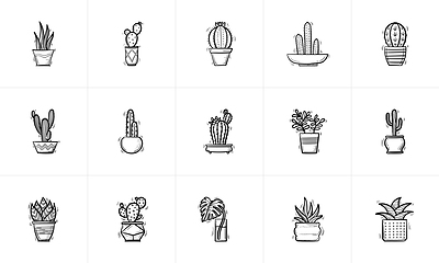 Image showing House potted plants and flowers sketch icon set.