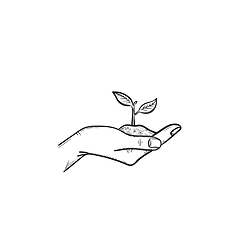 Image showing Human hand with sprout hand drawn sketch icon.