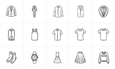 Image showing Clothing and accessory sketch icon set.