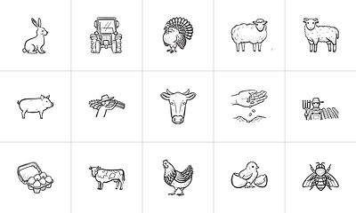 Image showing Farm animals hand drawn sketch icon set.