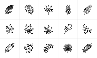 Image showing Leaves of plants and trees sketch icon set.