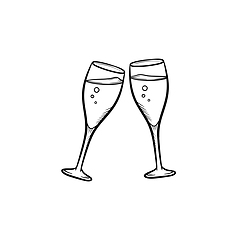 Image showing Champagne glasses hand drawn sketch icon.