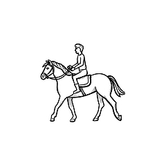 Image showing Man riding horse with saddle hand drawn icon.