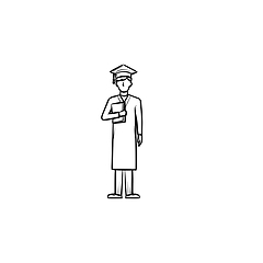 Image showing Bachelor in graduation cap hand drawn sketch icon.