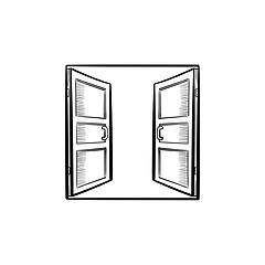 Image showing Open doors hand drawn sketch icon.