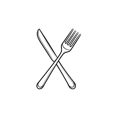 Image showing Fork and knife hand drawn sketch icon.