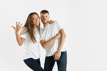 Image showing Portrait of beautiful couple isolated on white studio background