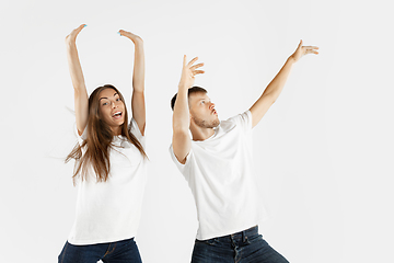 Image showing Portrait of beautiful couple isolated on white studio background