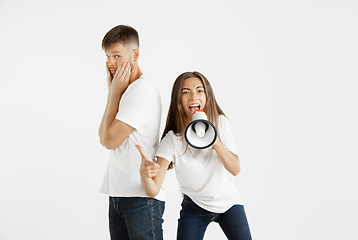 Image showing Portrait of beautiful couple isolated on white studio background