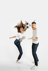 Image showing Portrait of beautiful couple isolated on white studio background