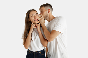 Image showing Portrait of beautiful couple isolated on white studio background