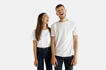 Image showing Portrait of beautiful couple isolated on white studio background