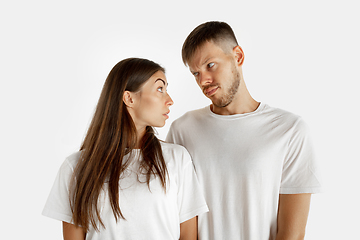 Image showing Portrait of beautiful couple isolated on white studio background