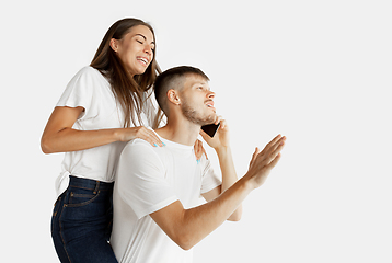 Image showing Portrait of beautiful couple isolated on white studio background