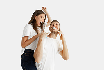 Image showing Portrait of beautiful couple isolated on white studio background