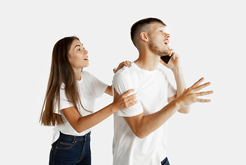 Image showing Portrait of beautiful couple isolated on white studio background